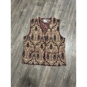 Vintage Xingu Vest Mens L Beige Paisley Tapestry Boho Whipstitch Trim Pockets